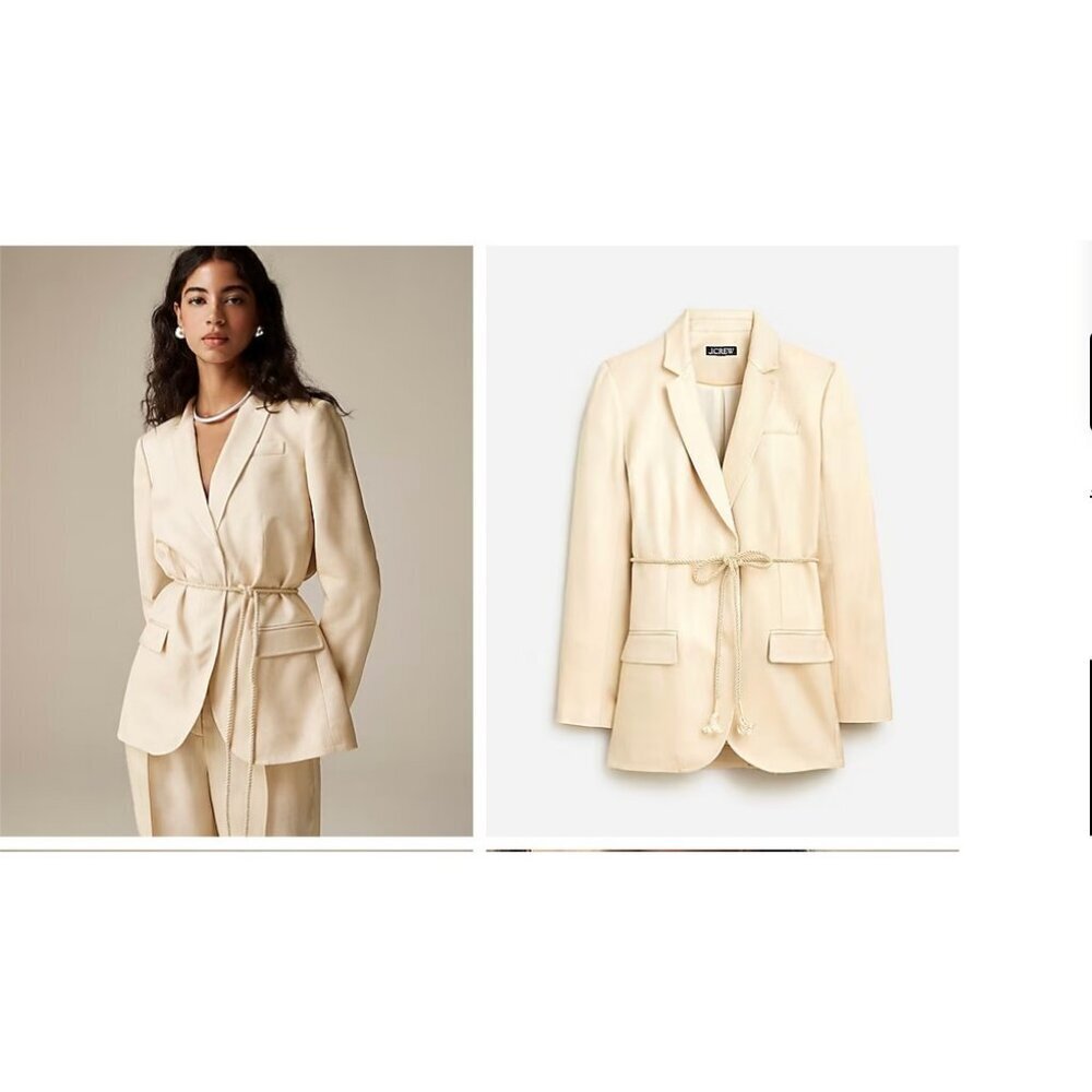 J.Crew $278 Rope Tie Blazer Glossy Twill Size 10 Warm Platinum BZ869